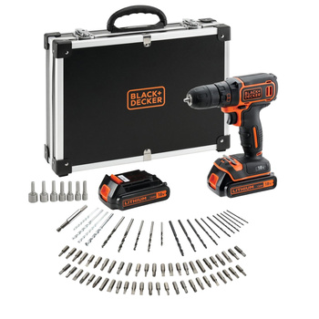 BLACK DECKER BDCDC18BAFC WKRĘTARKA 18V + 2x1,5Ah + OSPRZĘT 80 SZT
