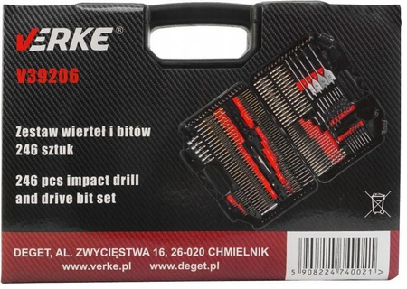 VERKE V39206 ZESTAW WIERTEŁ I BITÓW BITY KOŃCÓWKI 246 szt
