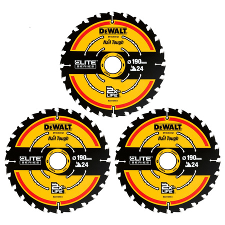 DEWALT DT10399 ZESTAW 3 TARCZ, PIŁ TARCZOWYCH DT10304 190mm X 30MM 24T DO CIĘCIA DREWNA SERII ELITE 