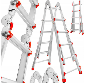 VERKE V87101 DRABINA WIELOFUNKCYJNA PRZEGUBOWA SKŁADANA ALUMINIOWA MOCNA 150KG 4x5