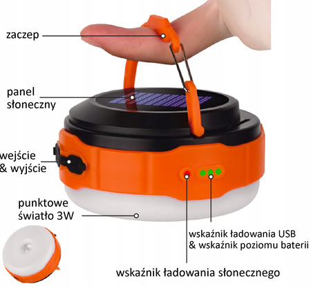 VERKE V87550 LAMPKA SOLARNA WARSZTATOWA AKUMULATOROWA LED LATARKA KEMPINGOWA TURYSTYCZNA