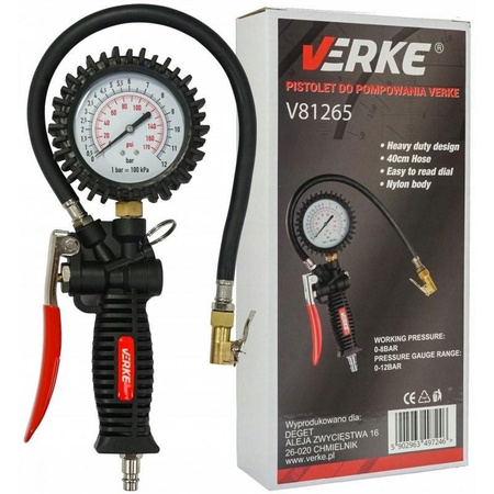 VERKE V81265 PISTOLET DO POMPOWANIA KÓŁ Z MANOMETREM 12 bar