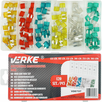 VERKE V06737 BEZPIECZNIKI SAMOCHODOWE ZESTAW BEZPIECZNIKÓW SAMOCHODOWYCH MINI MAXI 5-30A