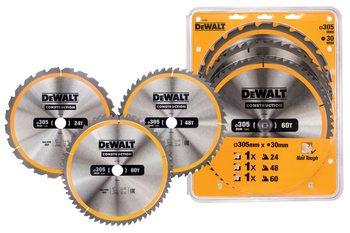 DEWALT DT1964 ZESTAW 3 TARCZ PILARSKICH CONSTRUCTION – 305 MM / 30 MM • 24/48/60 ZĘBÓW