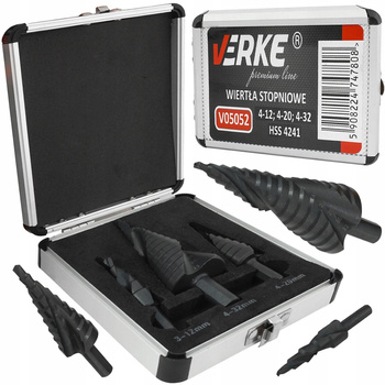 VERKE V05052 ZESTAW WIERTEŁ STOPNIOWYCH STOŻKOWYCH 3 szt.