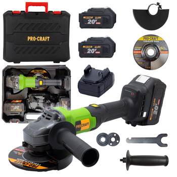 PROCRAFT PGA20 SZLIFIERKA KĄTOWA AKUMULATOROWA BEZSZCZOTKOWA 2X4.0AH